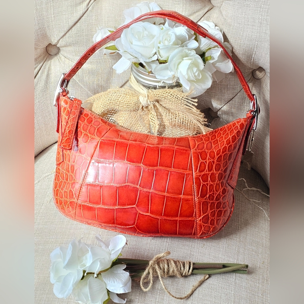 Vintage Coach Limited Edition Genuine Lizard Skin Bag Purse # 8390 ( Coral ) - Picture 4 of 16